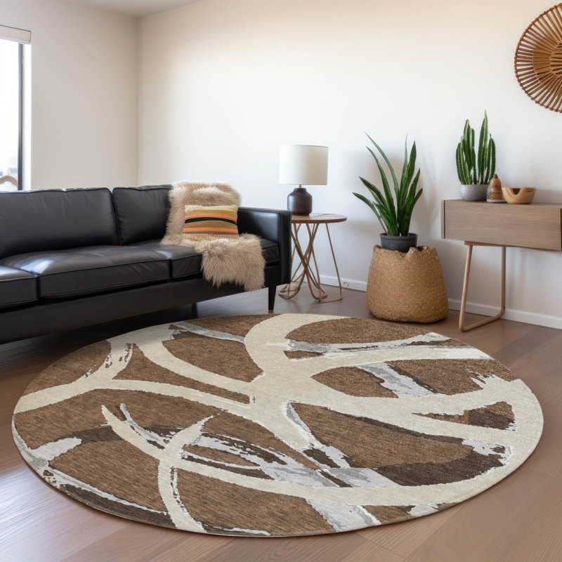 Machine Washable Indoor/Outdoor Chayden ACN1022 Beige Rug, Round 8'