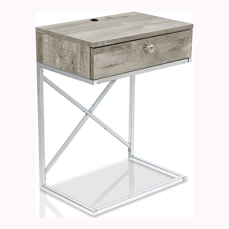C Table End Table with Built-In Outlets, Light Grey