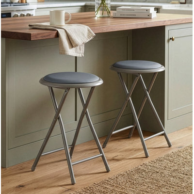 Folding Stool – 2-Pack Portable 18-Inch Backless Seat with 225lb Capacity – Compact Foldable Stools for Kitchen, Dorm, RV, Rec Room or Extra Seating (Gray)