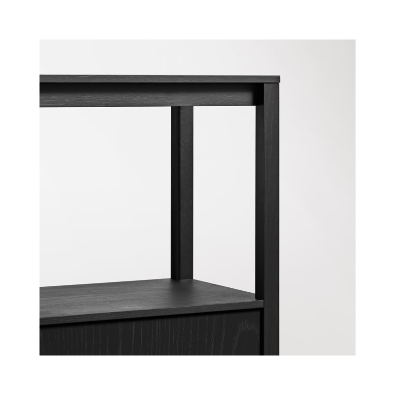 Open Plan Low Bookcase with Storage, Black on Oak, (2 Sheves) 33" H x 68" W x 13" D