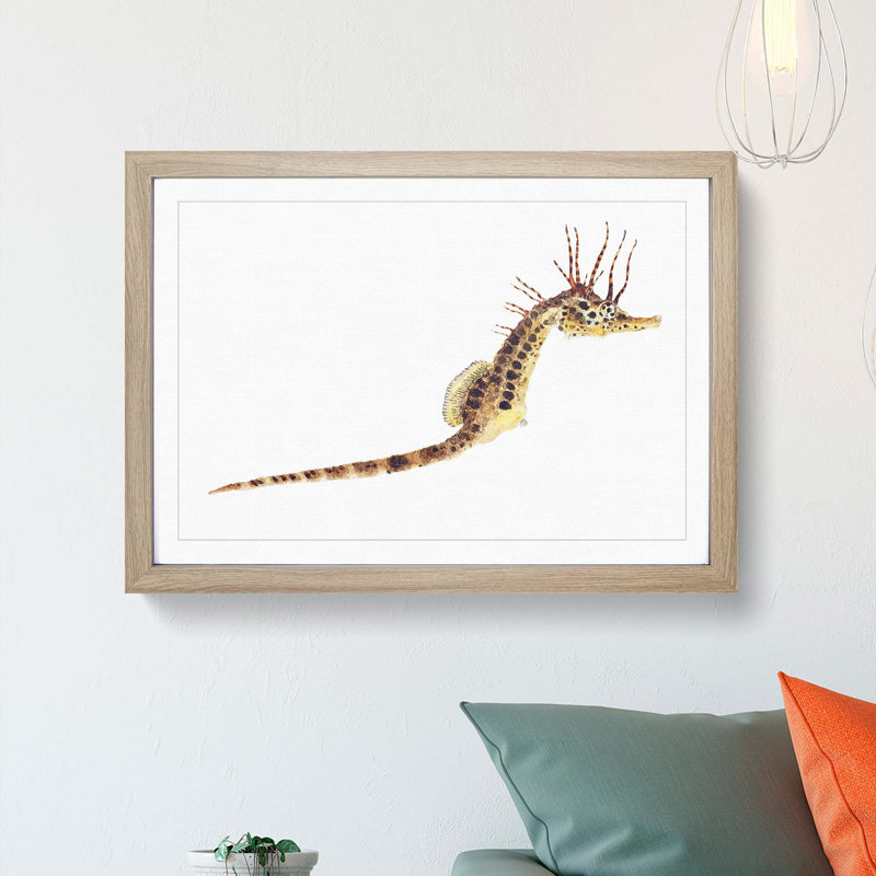 Illustration of a Seahorse by F.E. Clarke - Picture Frame Painting Print on MDF, 48cm H x 65cm W x 2cm D, Oak Framed
