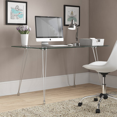 Zaiden Glass Top Metal Base Writing Desk