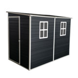 8X4ft Outdoor Resin Garden Shed With Floor And 2 Windows, Plastic Patio Outdoor Storage Shed With Lockable Door For Garden Tools, Bicycles, Trash Cans