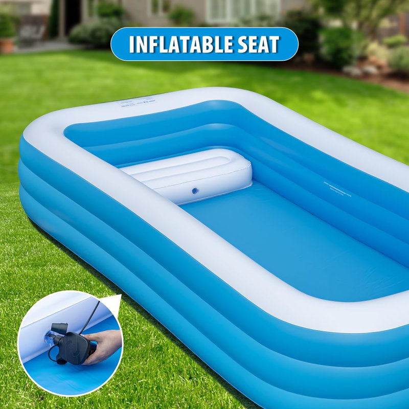 Large Blue PVC Rectangular Inflatable Pool with Pump