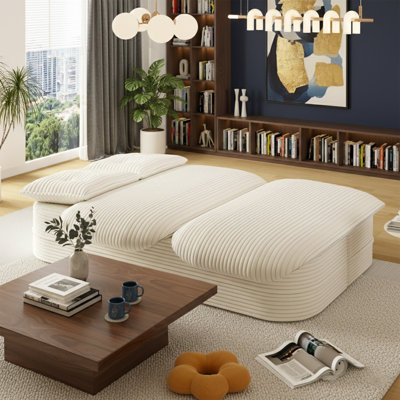 Canapé-lit en velours côtelé de 78,7 po avec couverture à fermeture à glissière intégrée - Canapé-lit convertible avec 2 coussins - Canapé paresseux sans assemblage 