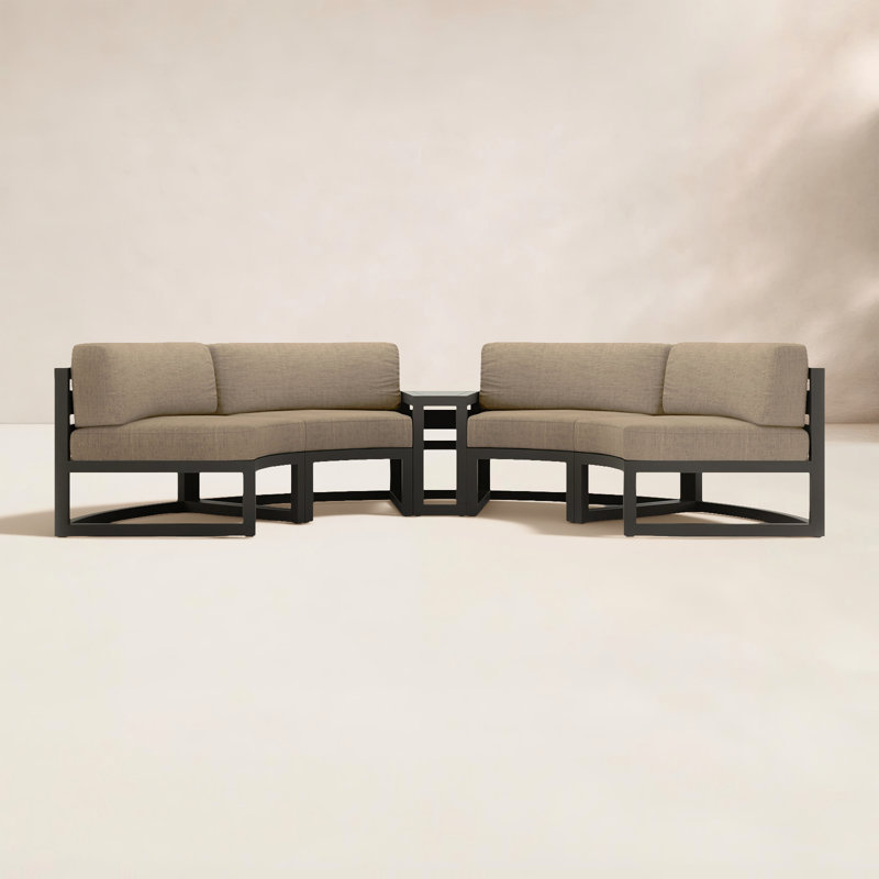 Bergeron Outdoor Curved Patio Sectional with Sunbrella Cushions, Canvas Heather Beige Sunbrella® Canvas, Slate