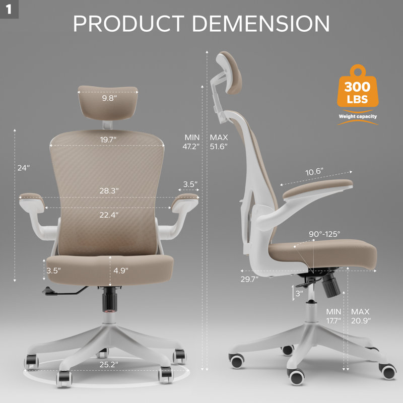 Chaise de bureau ergonomique robuste à haut dossier - Chaises de bureau confortables avec roues pivotantes et accoudoirs rabattables, appui-tête réglable et soutien lombaire pour le dos Capacité de 350 lb