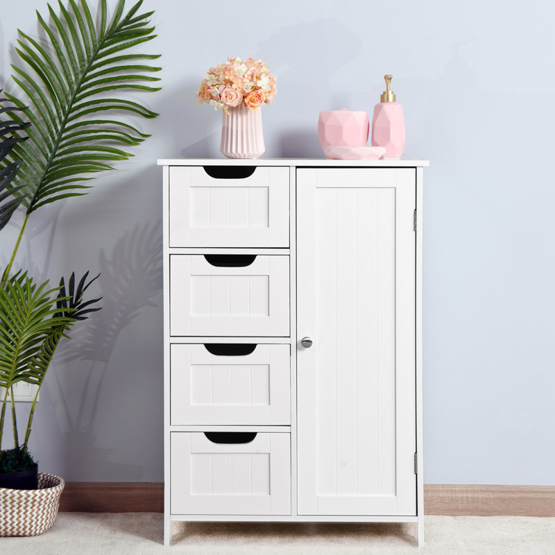 White Bathroom Storage With Adjustable Shelf And Drawers - Solid Cabinet For Home Decor In Drawers, Bedroom, Bathroom, Hallway