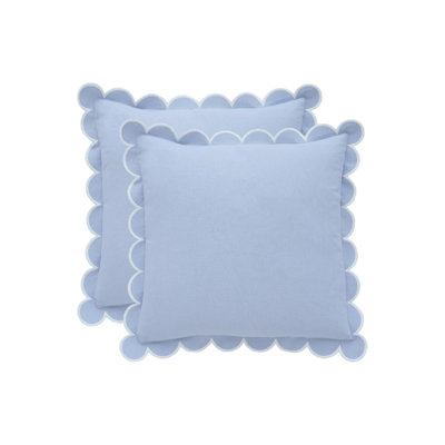 Blue Scalloped Pillow Cover Set of 2, 18 x 18 inch, Cotton