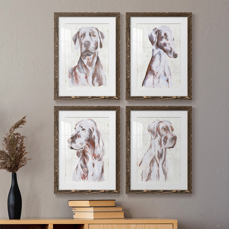 Sitting Dog I - ensemble de 4 reproductions de cadres photo, H 20 po x l 68 po x P 1,5 po, Noyer