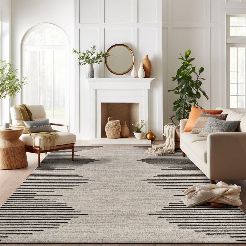 Tapis crème / noir Damarcus, Cream, Rectangle 7 pi 10 po x 10 pi