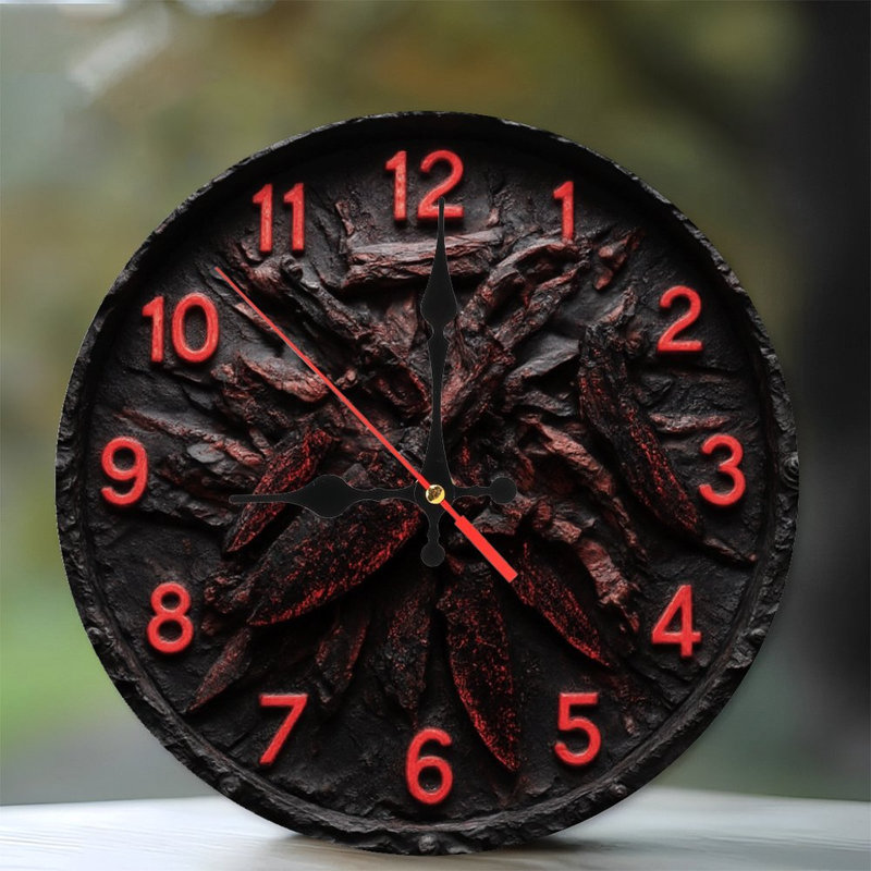 Horloge texturée foncée avec chiffres rouges