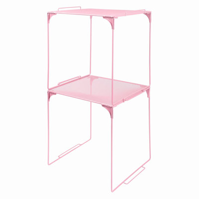 Ensemble de 2 tablettes métalliques empilables roses pour casier, 25 x 28 x 30 cm. Idéales pour l'école, le bureau, le gym et le rangement à domicile.