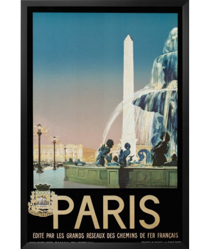 «Paris», affiche vintage encadrée, H 36 po x l 24 po x P 1 po