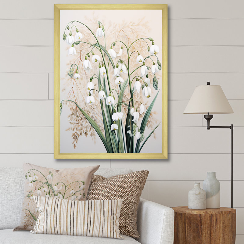 Neige au clair de lune Galanthus Nivalis, Cadre doré simple, H 32 po x l 24 po x P 1 po