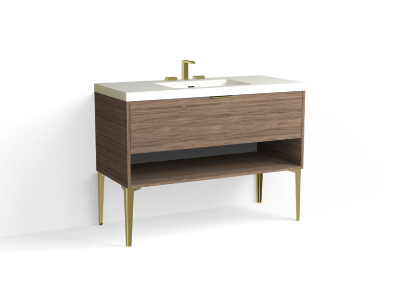 Modo 48" W Freestanding Single Bathroom Vanity with Dean Leg, Matte White/8" Widespread, Biondo, Satin Nickel