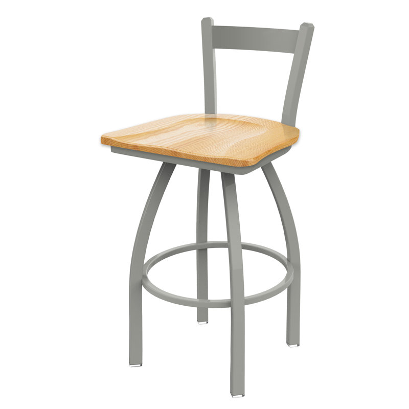 821 Catalina Low Back Swivel Counter Stool, Anodized Nickel, Wood-Natural Oak, Bar Stool ( 30" Seat Height)