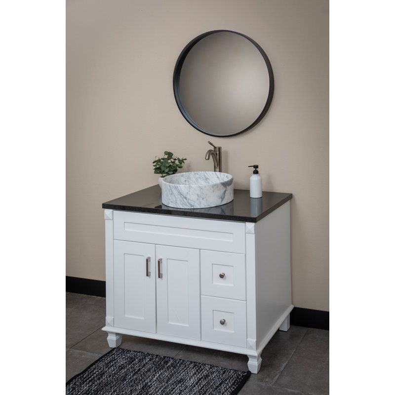 Lavabo de salle de bain vasque circulaire en pierre blanche de 5,13 po de hauteur