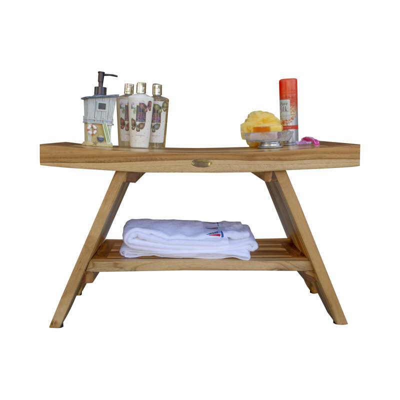 Banc de douche rectangulaire en teck EcoDecors Serenity l 30 po, petit siège de douche en teck, H 18 po x l 30 po x P 12 po
