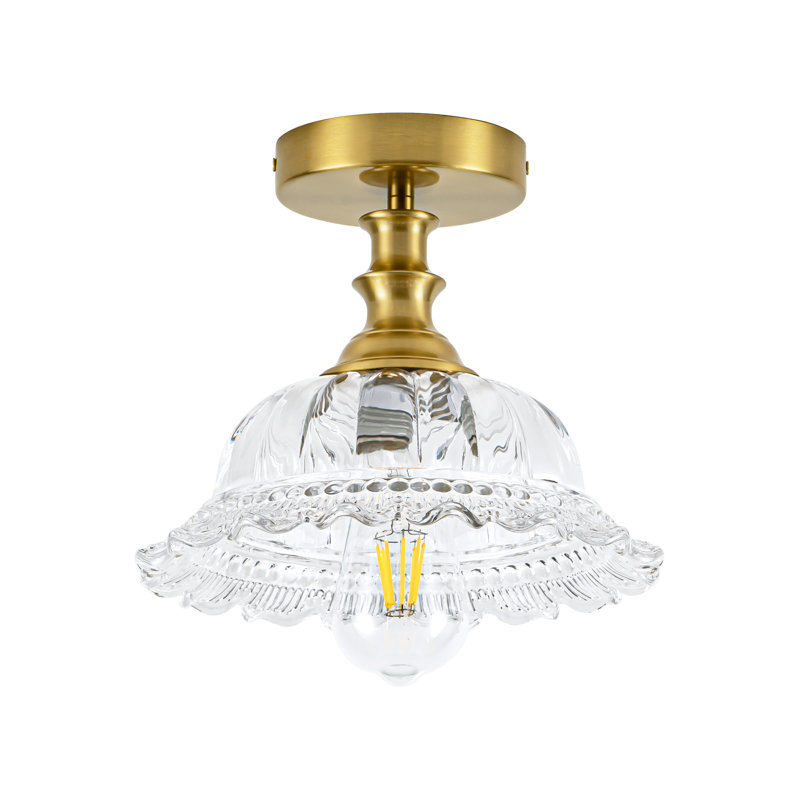 Plafonnier encastré 1 lumière en verre floral l 9,8 po, Doré, Clair