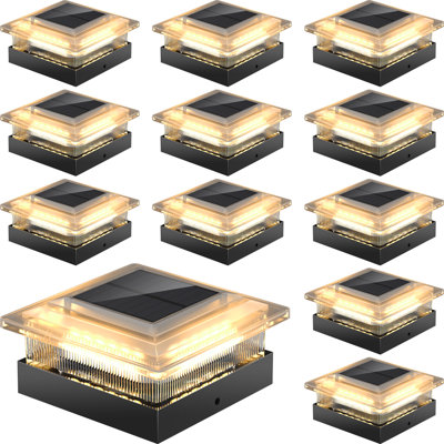 4x4 Solar Post Cap Lights [12 Pack] with 4 Modes & Dusk-to-Dawn Auto On/Off. Fits 4x4/3.5x3.5 Posts for Fence, Mailbox, Deck, Patio