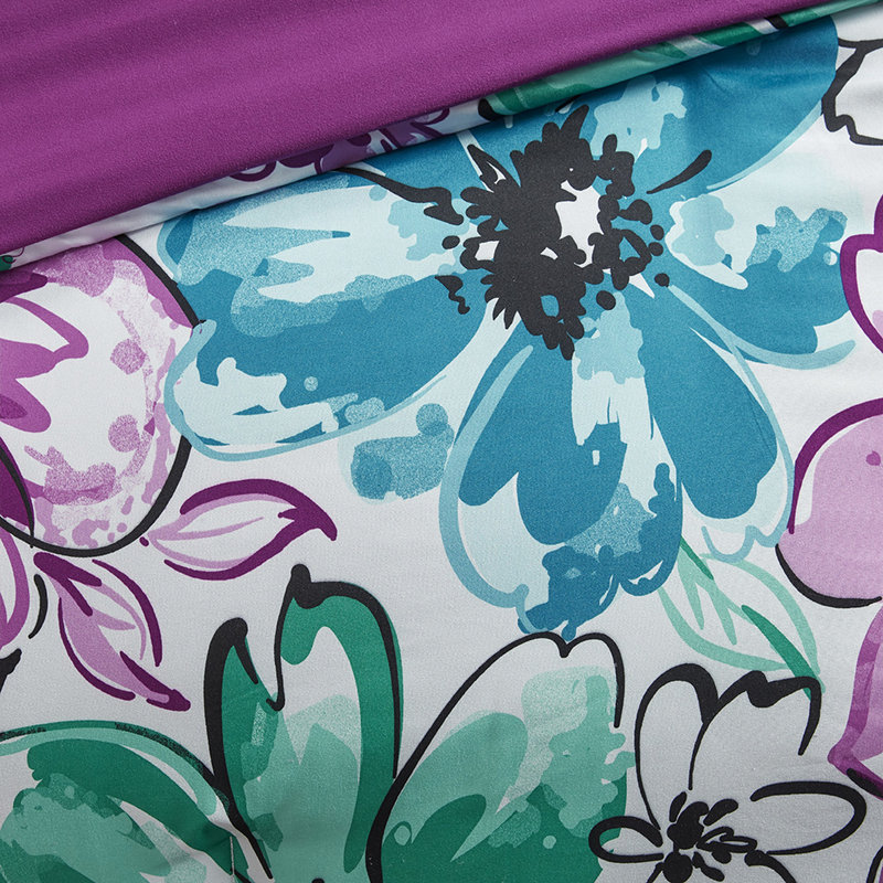 Doux lit double / grand avec motif floral bleu, ensemble d'édredon imprimé