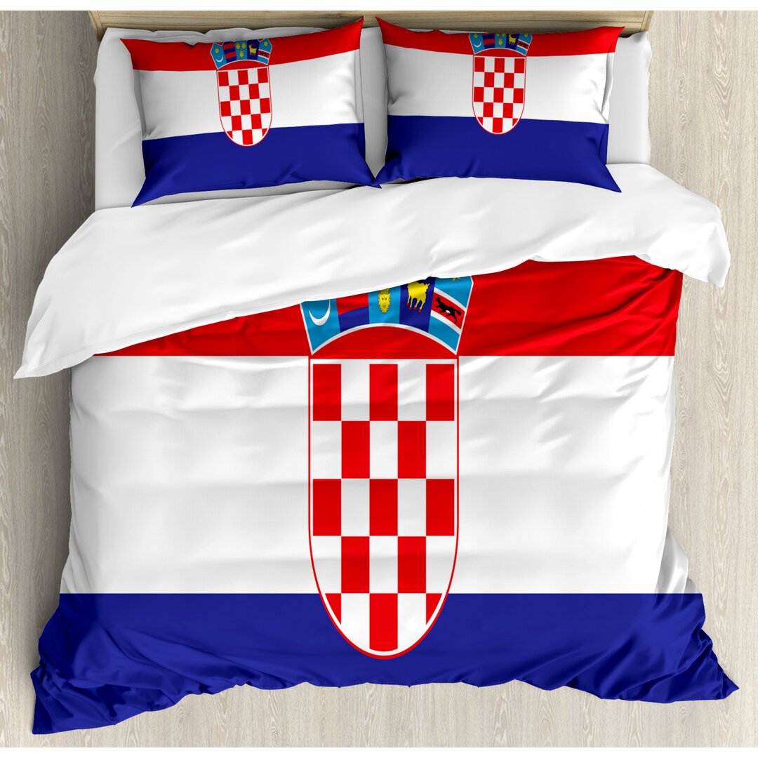 Bettbezug Set, Einfaches Design Flagge Druck, Kroatien, Vermilion Indigo Weiß