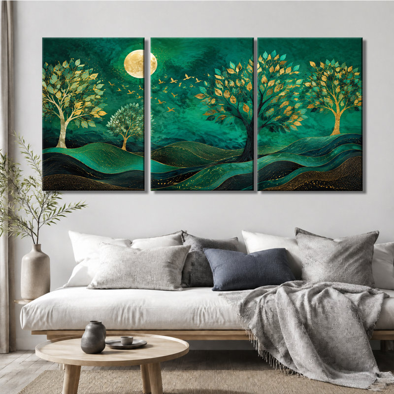 Impression sur toile à 3 panneaux d'art mural pleine lune, 16 * 24 pouces * 3