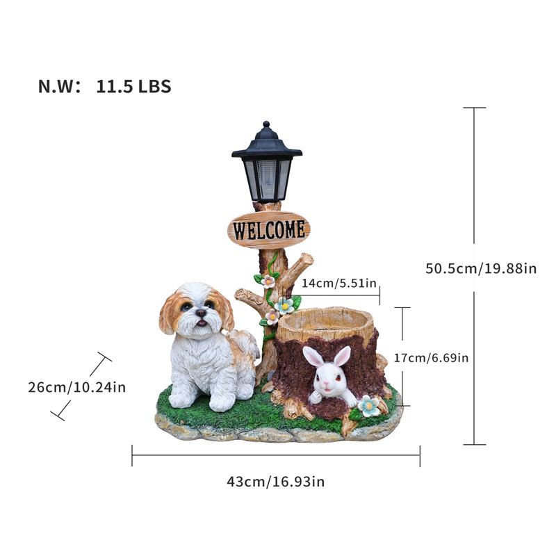 Statue de jardinière lanterne solaire chien assis