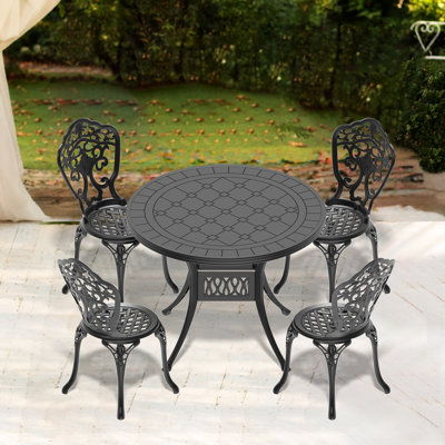 All-Weather 5 Dining Furniture, Cast Aluminum, Black Delight Aluminum Furniture With Frame