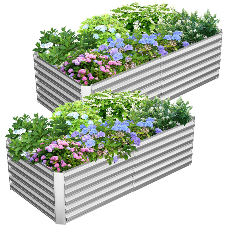 Metal Raised Garden Bed Set of 2, Silver, 2, 24" H x 96" W x 48" D