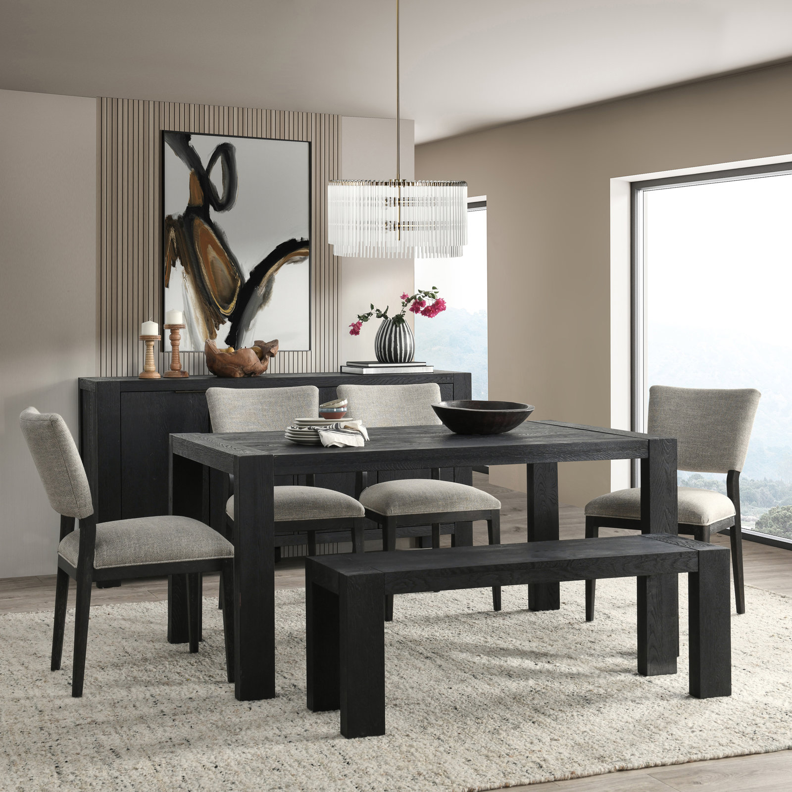 Yochanan 62" Oak Dining Table, Black