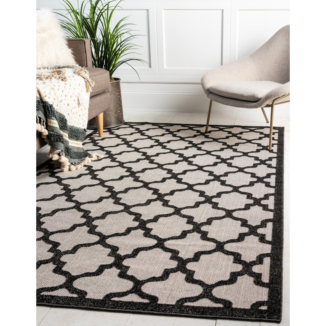 Dicus Black/Light Gray Indoor/Outdoor Area Rug House of Hampton® Rug 