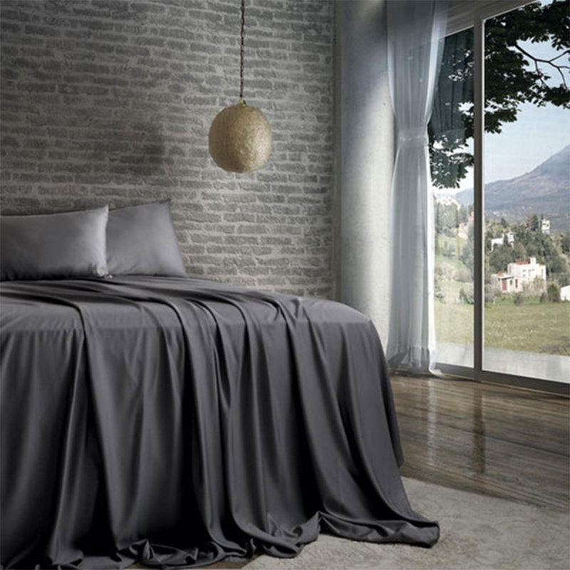 Sleepgram Viscose from Bamboo Cal King Bed Sheet Set w/2 Pillowcases, Gray Stone