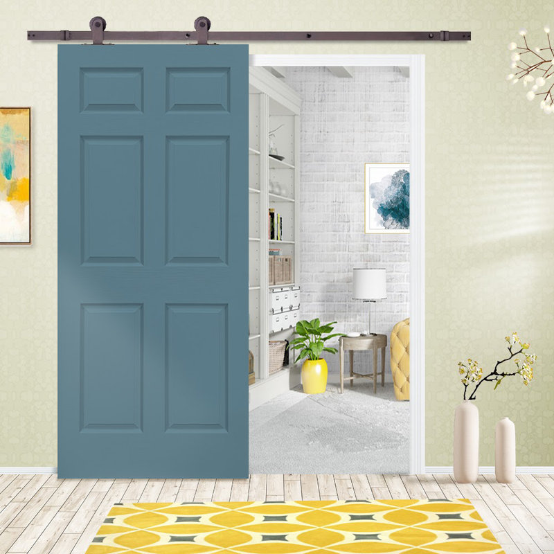 Dignity Blue MDF Bi-Fold Barn Door with Black Hardware, 30" x 80"