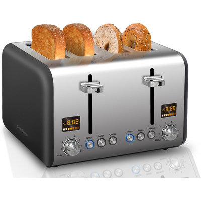 Toaster 4 Slice, Stainless Steel Bread Toaster LCD Display, 7 Bread Shade Settings, 1.4'' Wide Slots