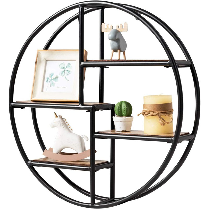 Round Wall Shelf Set Of 4, Floating Circular Shelves With Wood & Metal Frame, Wall-Mounted Decorative Storage For Home Office, Layered Display For Books, Plants, And Decor