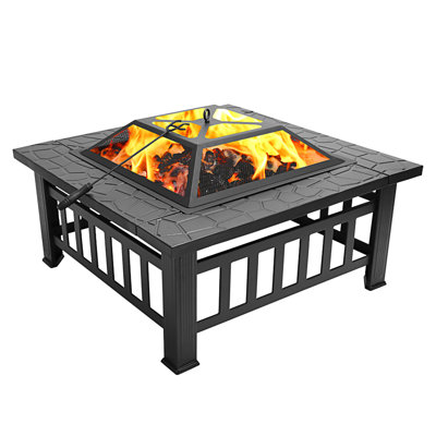 Fire Pit Table 32In Square Metal Firepit Stove Backyard Patio Garden Fireplace For Camping