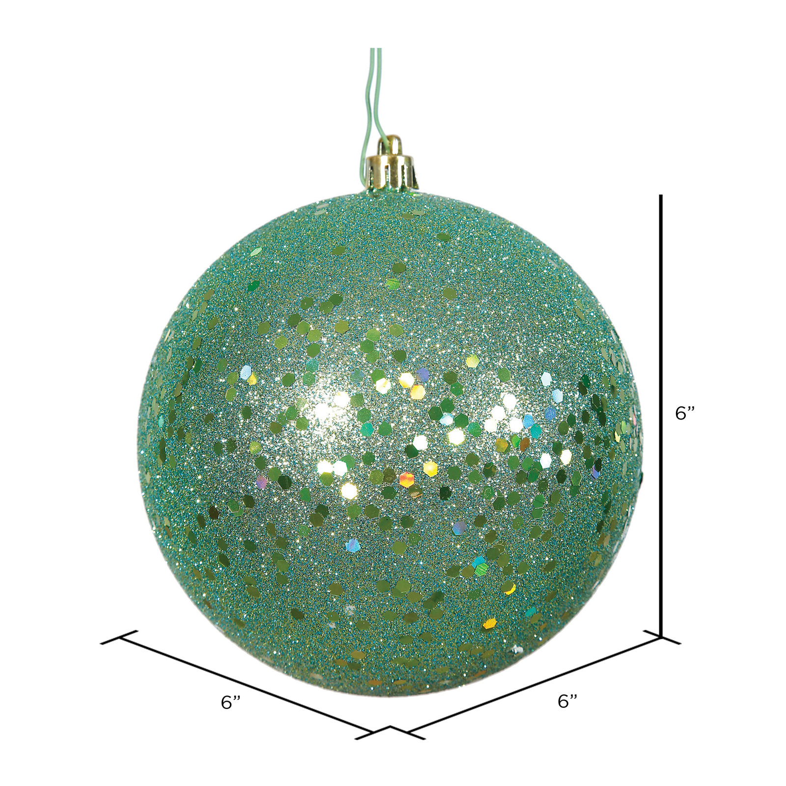 Christmas Ball Ornament, 6" H x 6" W x 6" D, Sequin Seafoam
