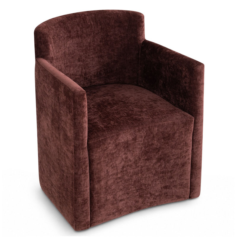 Fauteuil de salle à manger classique entièrement rembourré en chenille avec roulettes dissimulées, Bourgogne
