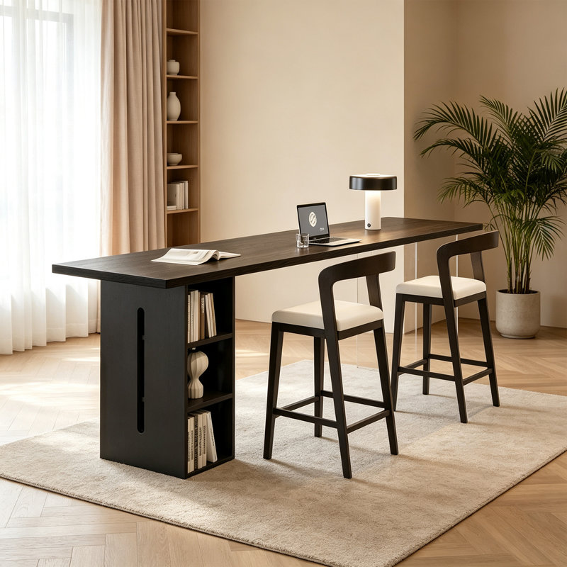 Bureau rectangulaire simple en bois massif noir, 41.33" H x 70.86" W x 17.71" D