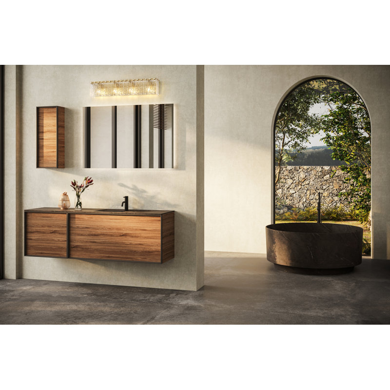 Meuble-lavabo 4 lumières Timeothy, Or brossé, Quatre lumières