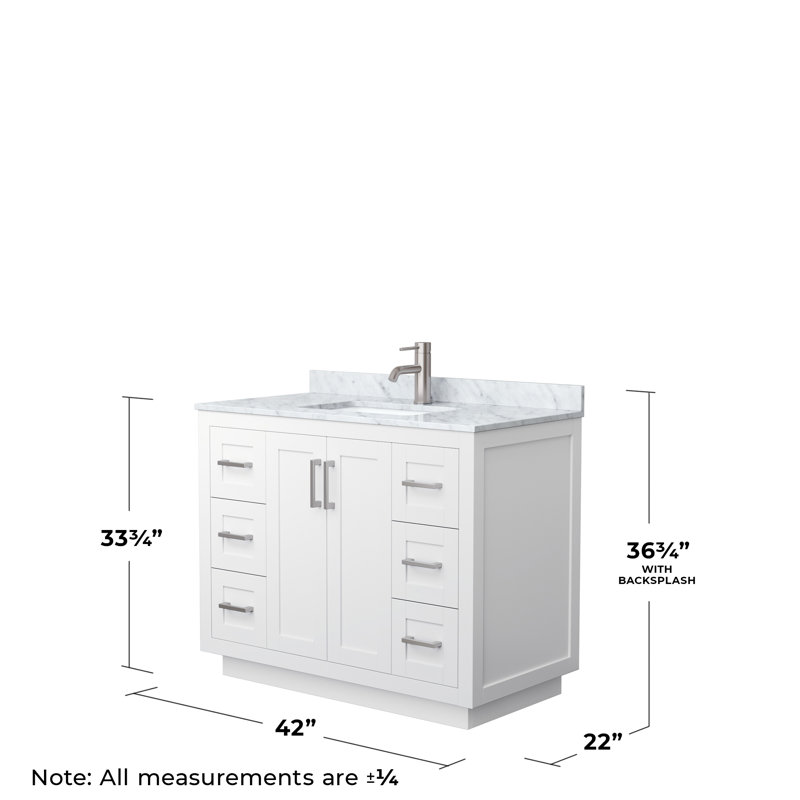 Miranda 42" Freestanding Single Bathroom Vanity with Marble Top, White, Brushed Nickel