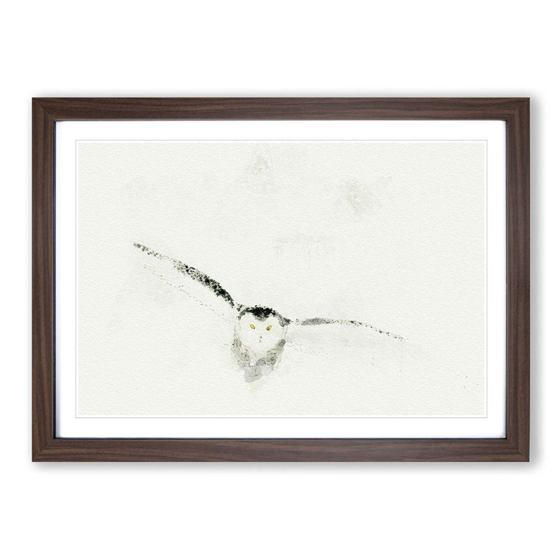 Snowy Owl in Abstract - Picture Frame Graphic Art Print, 27cm H x 36cm W x 2cm D, Walnut Framed
