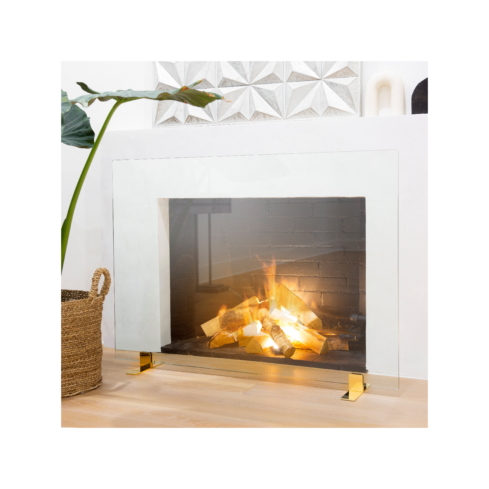 Thorne Cabinet Glass Fireplace Screen, 33" H x 46" W x 6" D