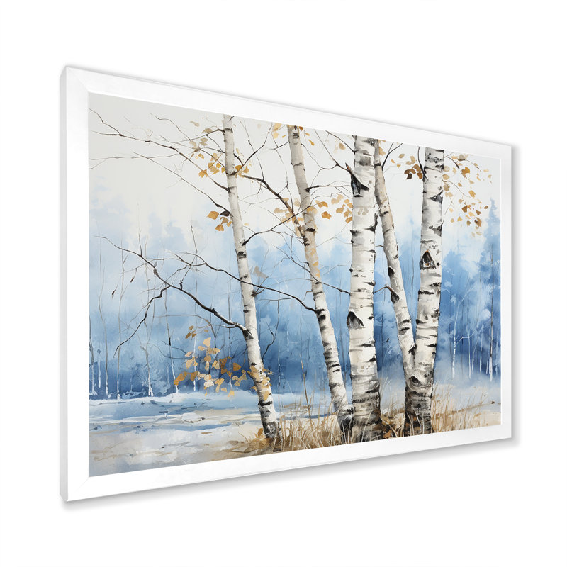 «White Birch Trees Forest Winter Scenery II», reproduction sur toile, Cadre photo blanc, H 34 po x l 44 po x P 1,5 po