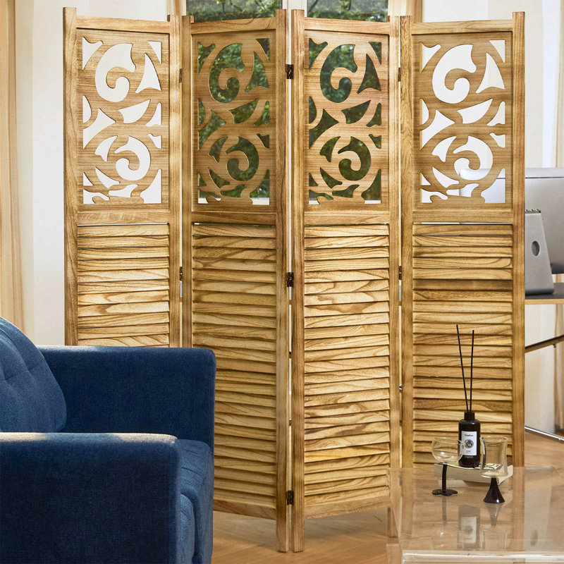 Paravent pliable en bois sculpté, écran d'intimité autoportant 67 po x 60 po pour bureau à domicile, chambre à coucher, jardin, terrasse