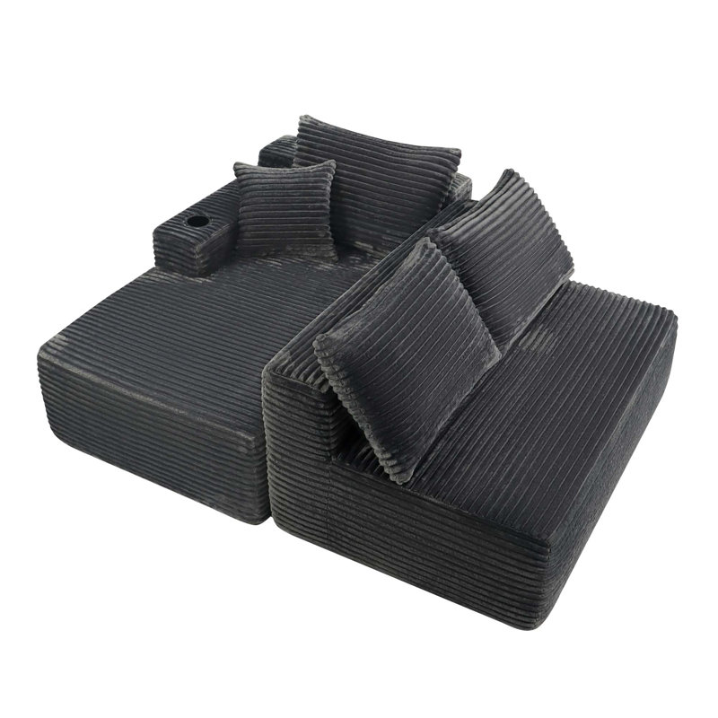 Canapé modulaire Cloud avec méridienne en L et sans assemblage requis, Dark Grey Fabric, Left Hand Facing