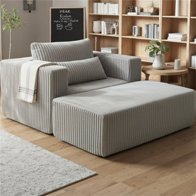 Méridienne surdimensionnée en velours côtelé avec repose-pieds en velours côtelé surdimensionné, siège profond modulaire d'une longueur de 62,6 po, livraison compressée et installation sans outil pour la détente dans le salon