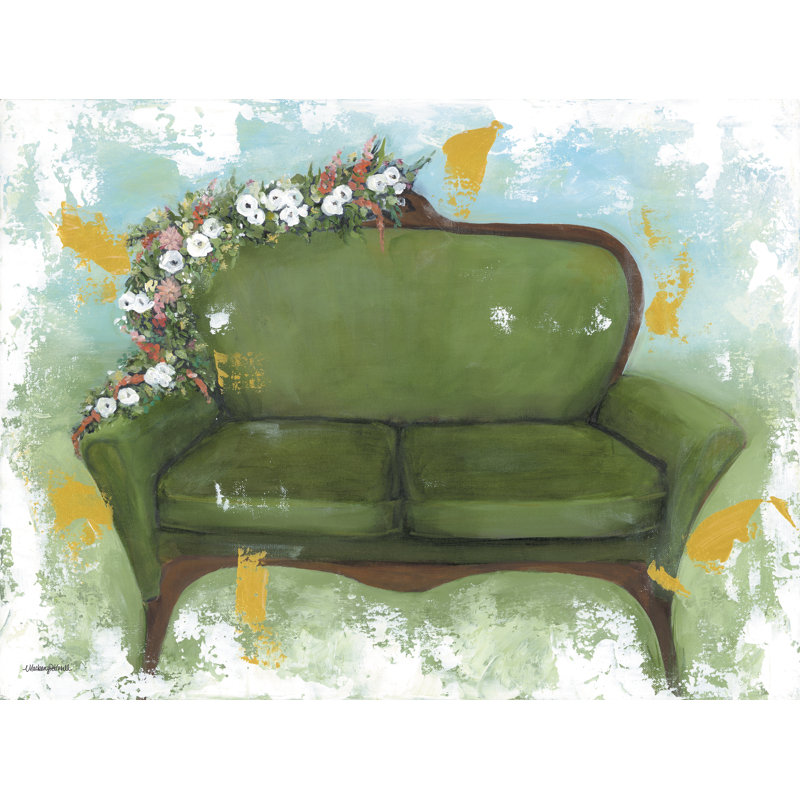 Printemps, canapé floral sur toile, H 8 po x l 12 po